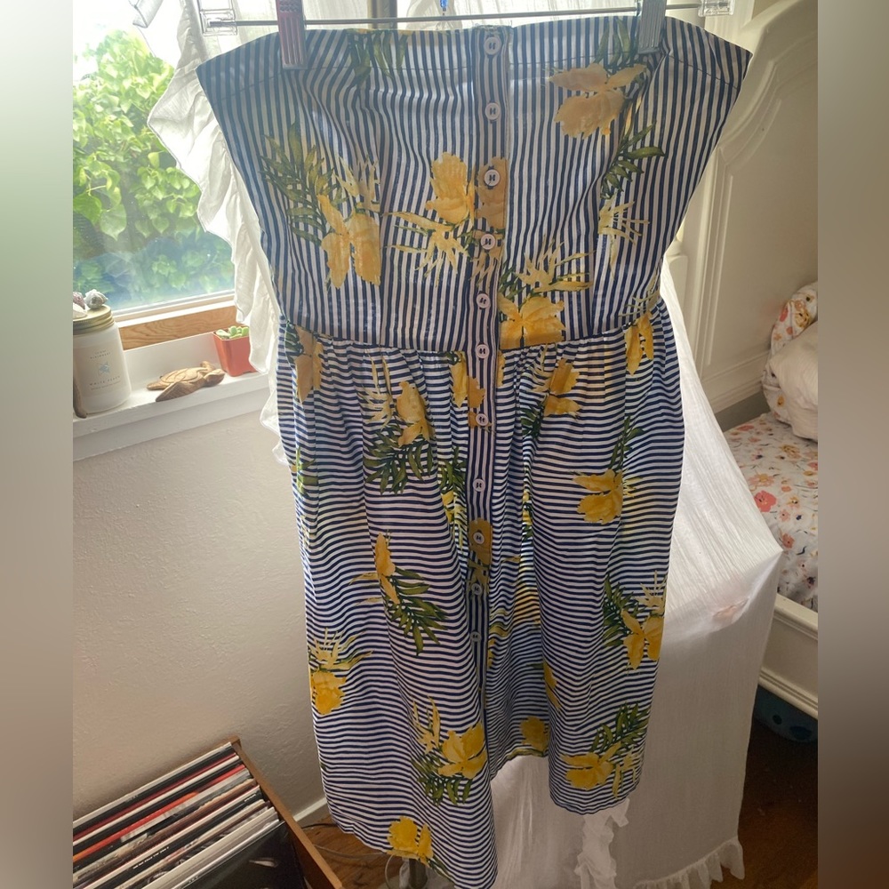 Striped and floral strapless button down dress. New!